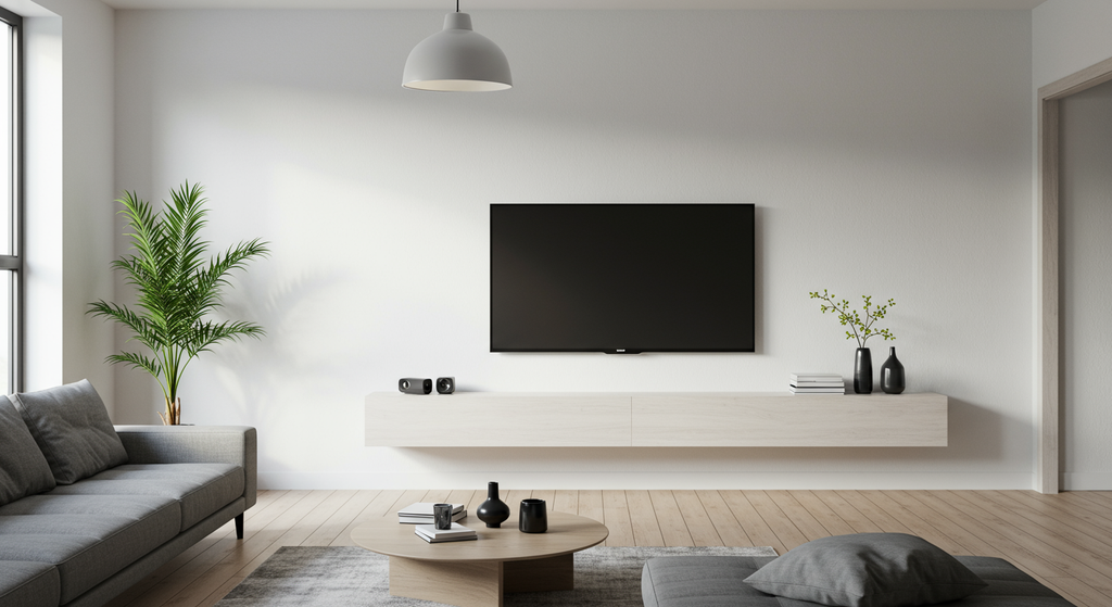 FROAT壁掛けテレビ フロートテレビボード「SORA」と60インチ・アクオスを壁掛け CATO施工